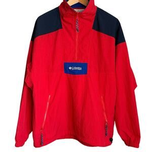 Vintage 90s Men's Small Columbia Sportswear Pullover Windbreaker Jacket Red Blue